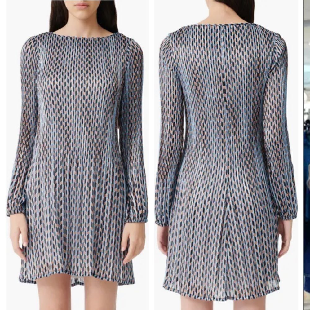 Maje Geometric Print Metallic Shift Dress Size 34 (small)